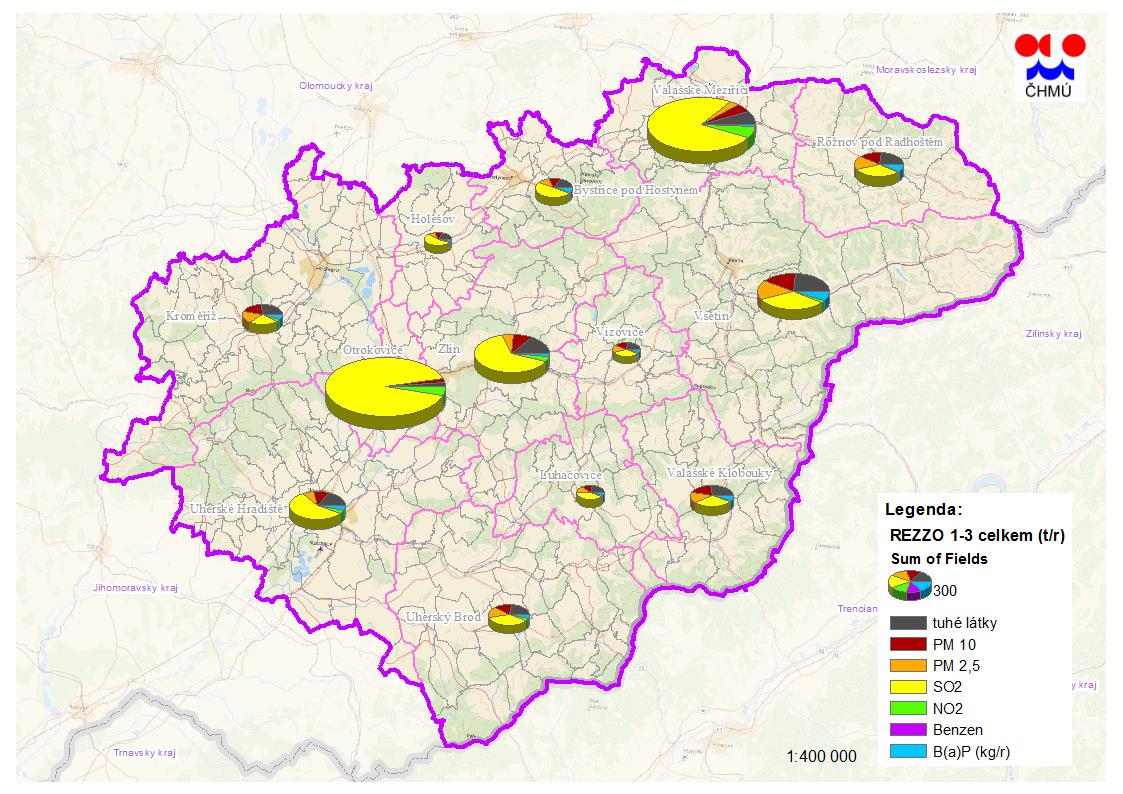 Generální rozptylová studie Zlínského kraje Obrázek 18: Emise sledovaných škodlivin (tun/rok