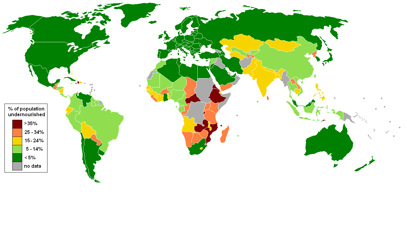 Mapka zobrazující procento lidí trpící v