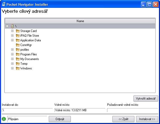9 Navigator 6 Vyberte cílový adresář pro instalaci softwaru.