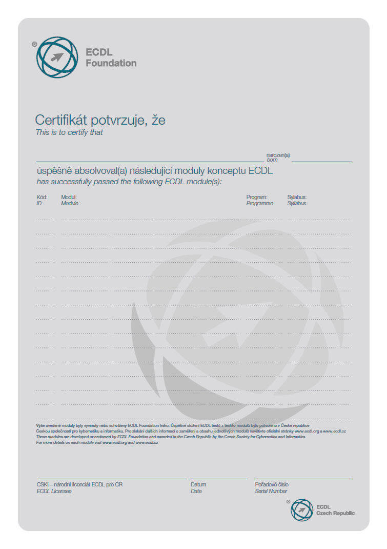 Certifikát ECDL Profile Certifikát