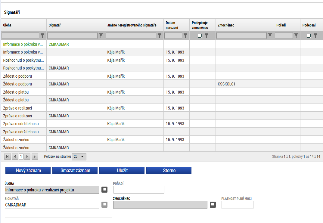 Obrázek 51: Neregistrovaný uživatel v seznamu signatářů 4.2. Plné moci Pro jednotlivé úkony na žádosti o podporu a následně i administraci projektu jsou vyžadována podpisová práva. Např.