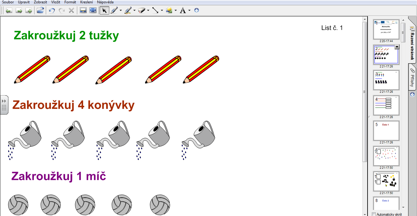 A) Nápověda k práci s programem SMART notebook interactive viewer Panel nástrojů Řazení stránek Panel nástrojů zde