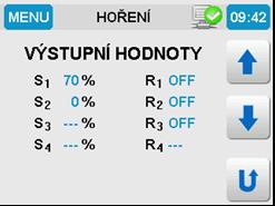 Nastavení režimu hoření Režim hoření (viz. kap. 2.1.1.) lze změnit stisknutím požadované hodnoty. 2.1.3 Obrazovka vstupních hodnot Obrazovka obsahuje seznam aktuálních vstupních hodnot regulace.
