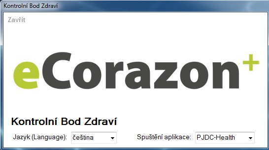 4. * Po spuštění aplikace se na obrazovce zobrazí následující okno s logem ecorazon+ a možnostmi výběru jazykové verze softwaru a typu aplikace *.