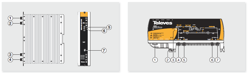 13 4.4. Moţnosti zesílení MOŢNOST A Zesilovač ref. 5575 MOŢNOST B - Zesilovač ref. 451202 CZ 1. RF výstup 5. Napájecí vstup 2. Test výstup 6. Stav LED 1. Připojení k síti (196-64 V~ 50/60 Hz) 3.