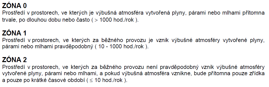 ZPŮSOB ZNAČENÍ ZAŘÍZENÍ PRO PROSTŘEDÍ S NEBEZPEČÍM VÝBUCHU: příklad označení: II2G Ex d IIC T4 rozbor označení: II Skupina výbušnosti (I doly, II - ostatní) 2 Kategorie 1, 2, 3 G G-gas; D-dast Ex d