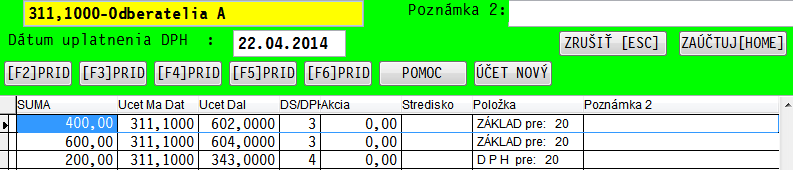 Zaúčtovanie dodávateľskej faktúry (tuzemsko) Po zaevidovaní faktúry, ukončenie cez tlačítko ANO[HOME], program ponúkne faktúru zaúčtovať.