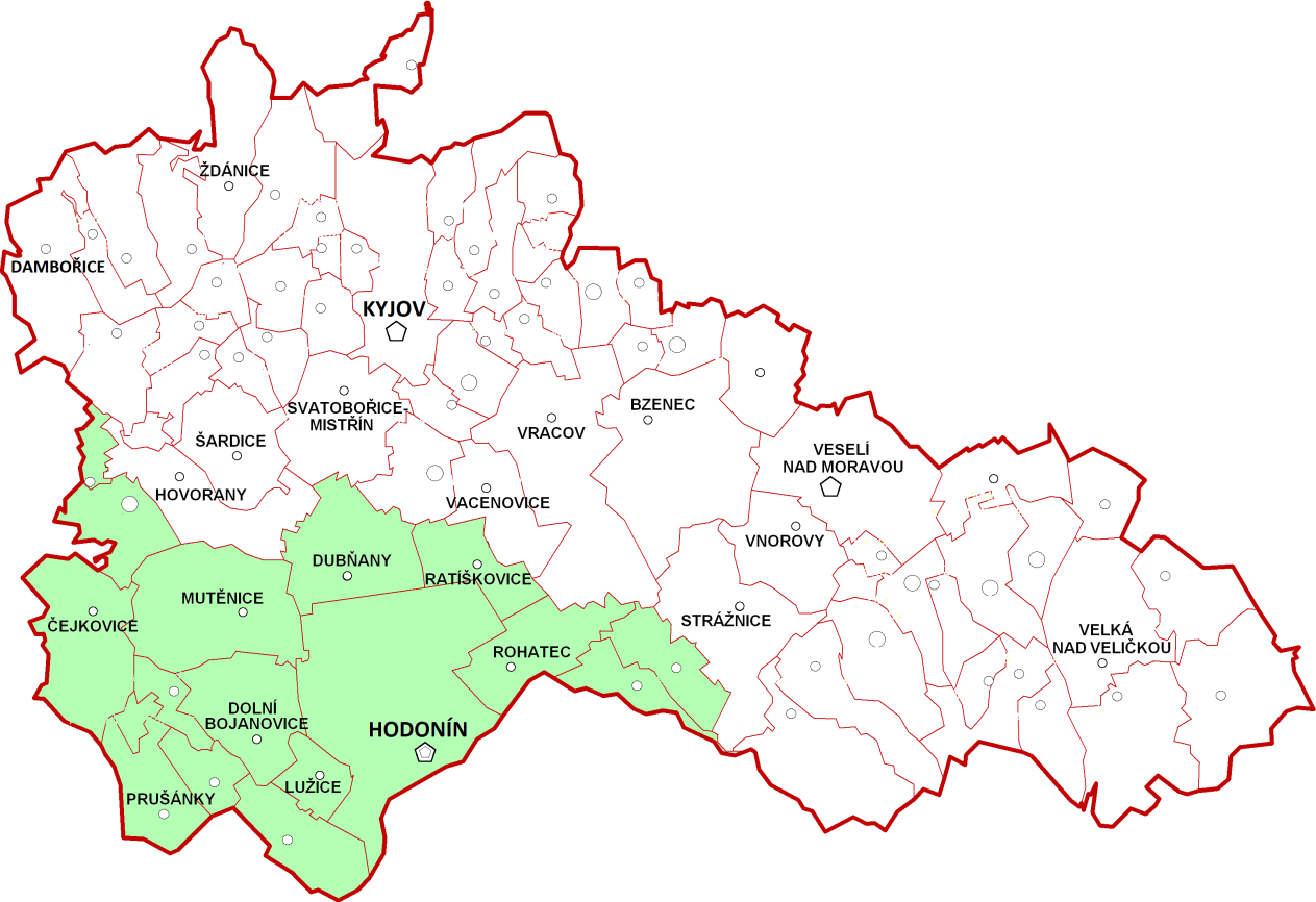2.2.5 Okres Hodonín V okrese Hodonín (obrázek 4) poskytuje LPS Nemocnice TGM Hodonín a Nemocnice Kyjov, kaţdá ve svém spádovém území. V tomto okrese je 156 165 obyvatel.