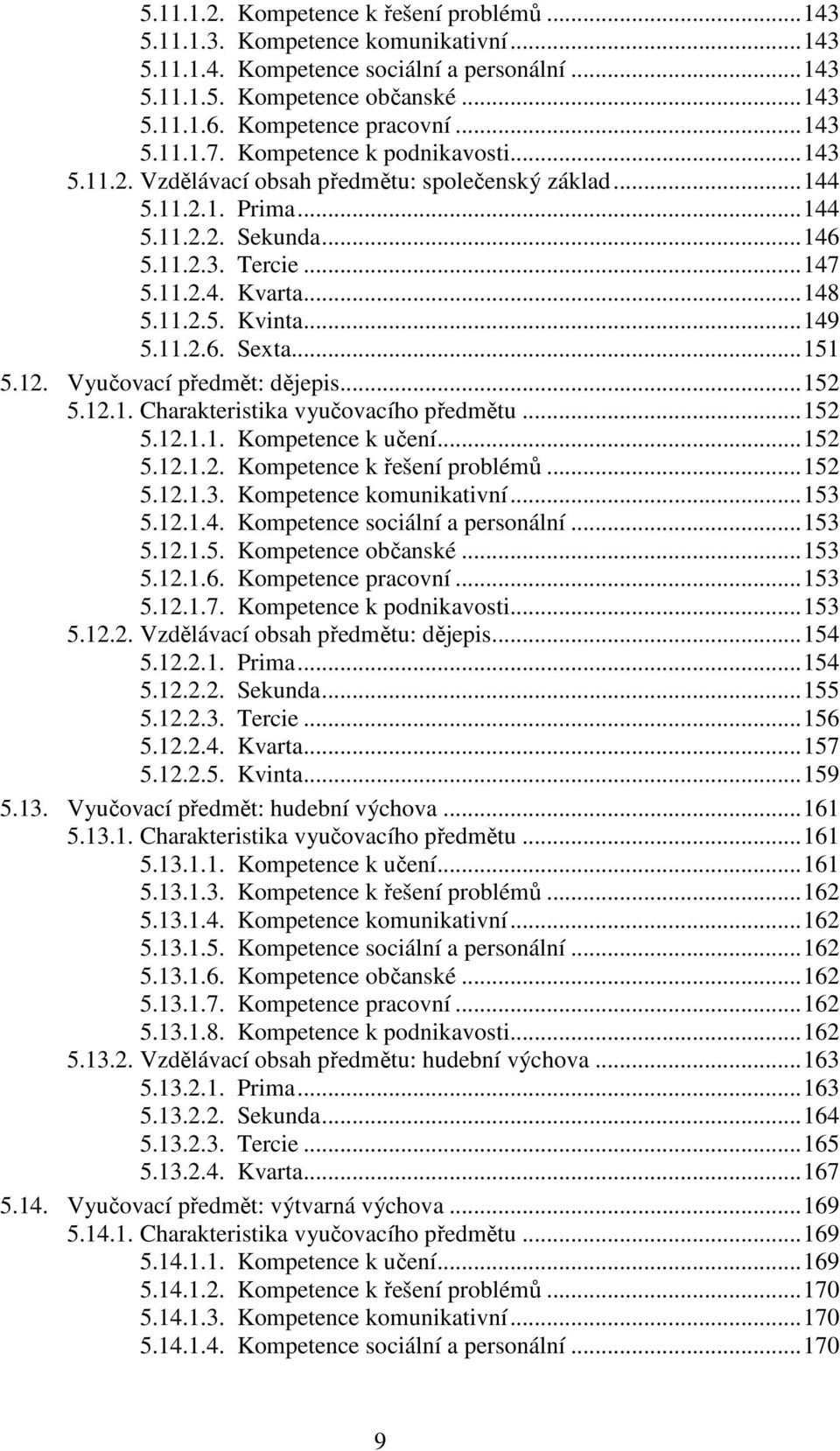 .. 147 5.11.2.4. Kvarta... 148 5.11.2.5. Kvinta... 149 5.11.2.6. Sexta... 151 5.12. Vyučovací předmět: dějepis... 152 5.12.1. Charakteristika vyučovacího předmětu... 152 5.12.1.1. Kompetence k učení.