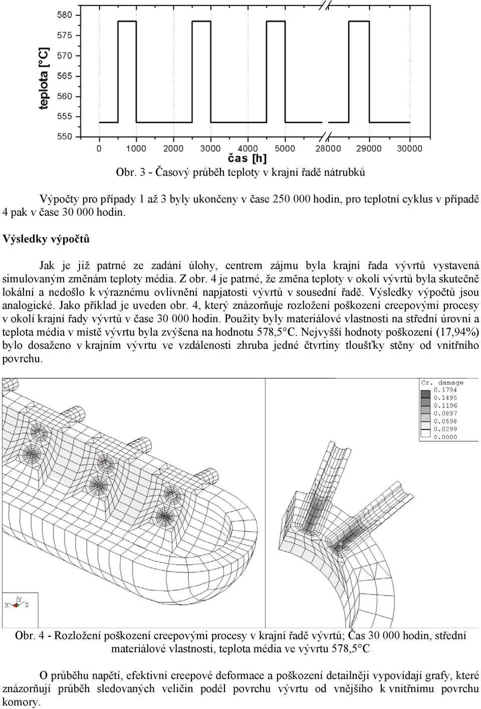 4 je patrné, že změna teploty v okolí vývrtů byla skutečně lokální a nedošlo k výraznému ovlivnění napjatosti vývrtů v sousední řadě. Výsledky výpočtů jsou analogické. Jako příklad je uveden obr.