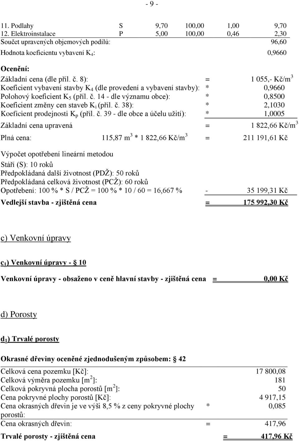 8): = 1 055,- Kč/m 3 Koeficient vybavení stavby K 4 (dle provedení a vybavení stavby): * 0,9660 Polohový koeficient K 5 (příl. č.