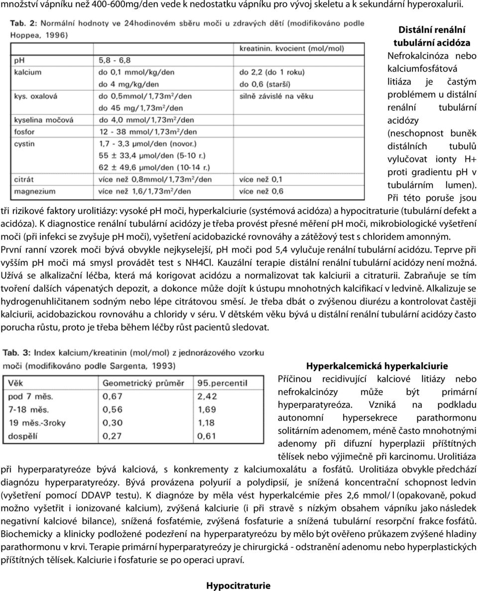 gradientu ph v tubulárním lumen). Při této poruše jsou tři rizikové faktory urolitiázy: vysoké ph moči, hyperkalciurie (systémová acidóza) a hypocitraturie (tubulární defekt a acidóza).