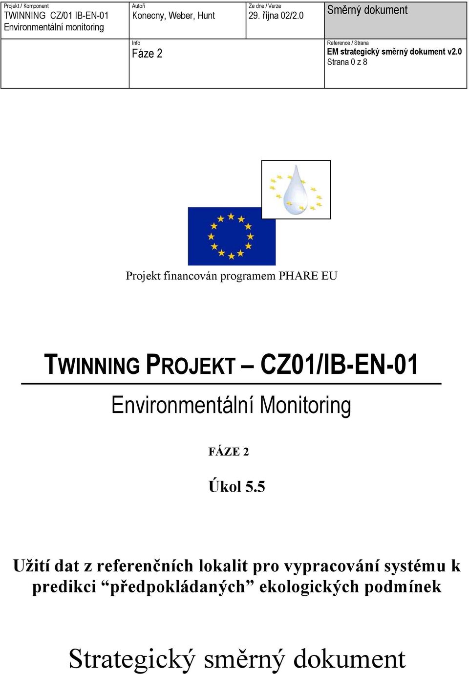 0 Strana 0 z 8 Projekt financován programem PHARE EU TWINNING PROJEKT CZ01/IB-EN-01 Environmentální Monitoring FÁZE 2
