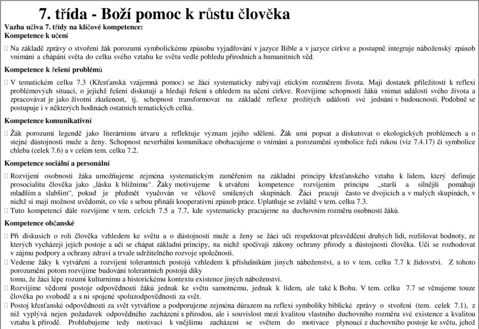 vnímání a chápání světa do celku svého vztahu ke světu vedle pohledu přírodních a humanitních věd. Kompetence k řešení problémů V tematickém celku 7.