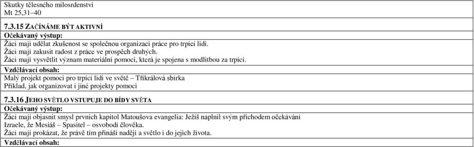 Malý projekt pomoci pro trpící lidi ve světě Tříkrálová sbírka Příklad, jak organizovat i jiné projekty pomoci 7.3.