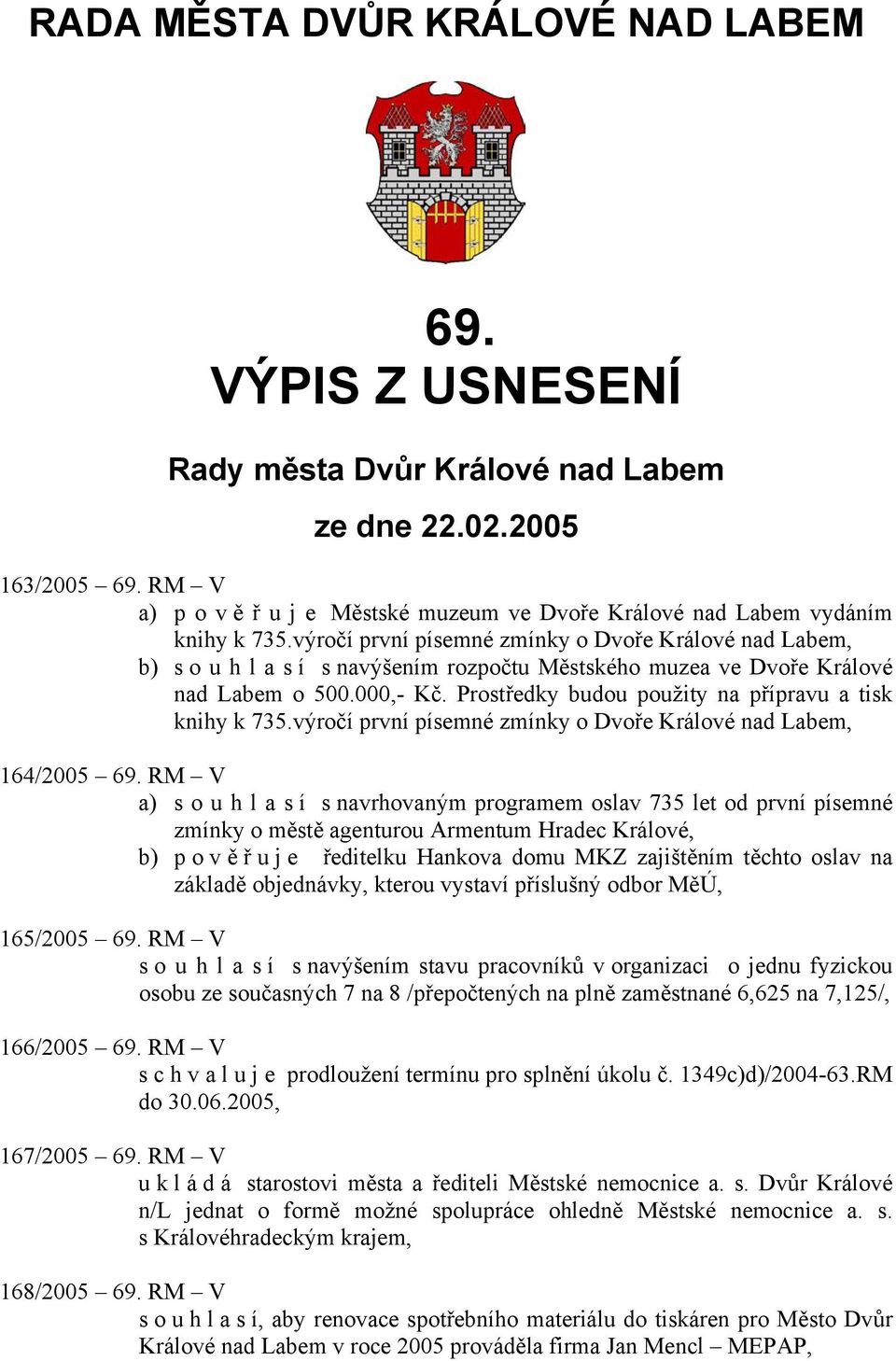 výročí první písemné zmínky o Dvoře Králové nad Labem, b) s o u h l a s í s navýšením rozpočtu Městského muzea ve Dvoře Králové nad Labem o 500.000,- Kč.