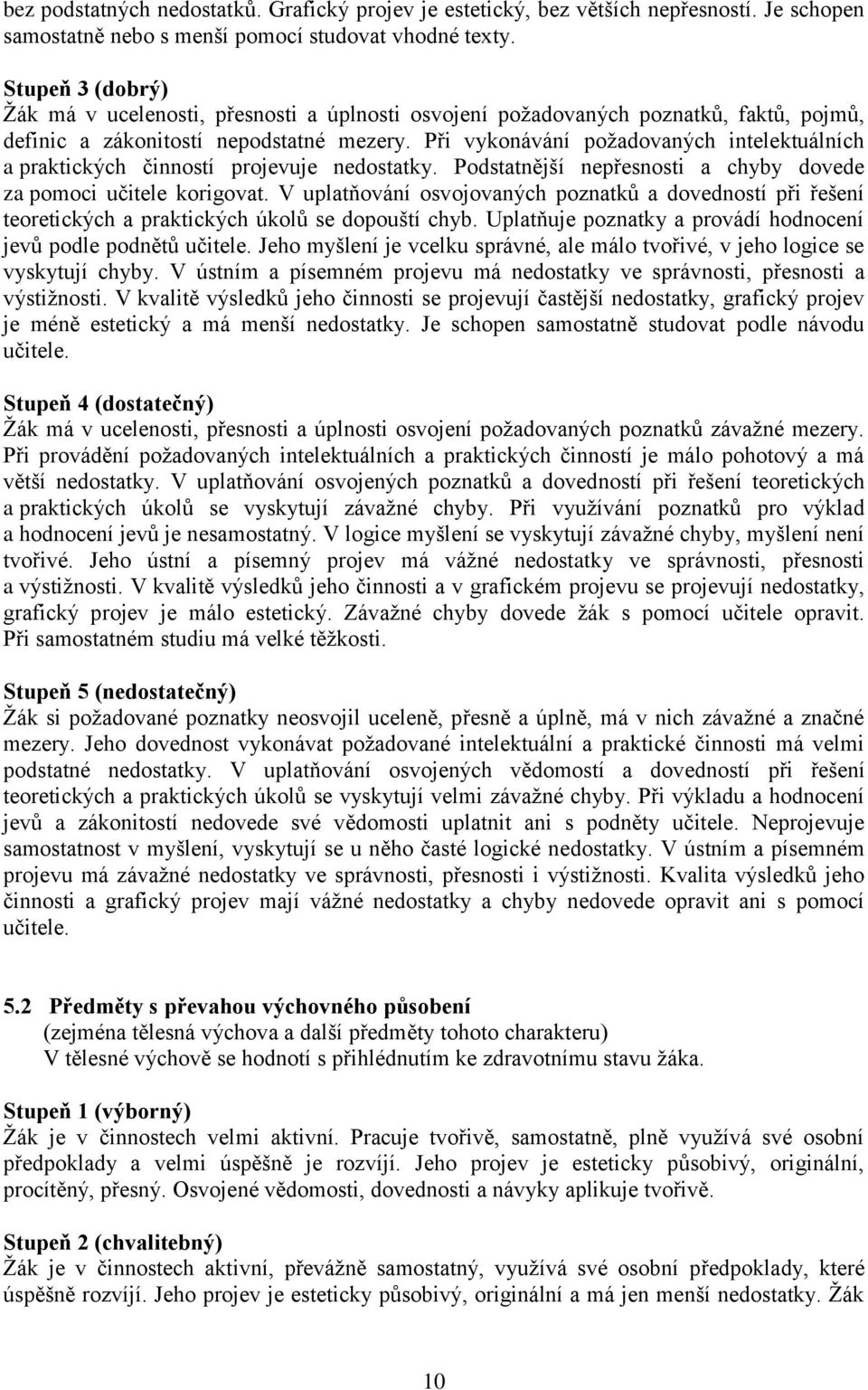 Při vykonávání požadovaných intelektuálních a praktických činností projevuje nedostatky. Podstatnější nepřesnosti a chyby dovede za pomoci učitele korigovat.