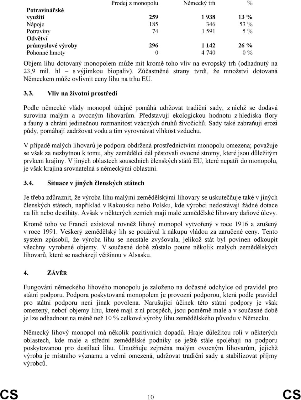 9 mil. hl s výjimkou biopaliv). Zúčastněné strany tvrdí, že množství dotovaná Německem může ovlivnit ceny lihu na trhu EU. 3.