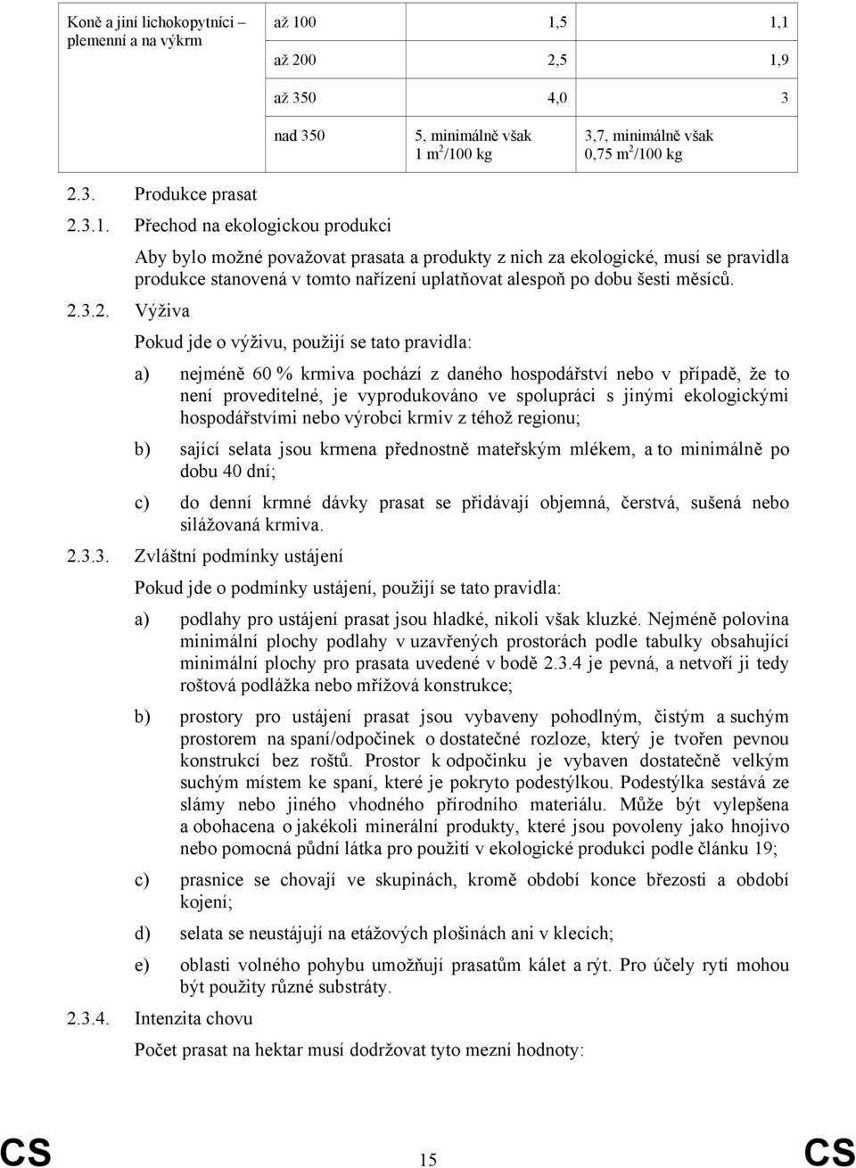 2.3.2. Výživa Pokud jde o výživu, použijí se tato pravidla: a) nejméně 60 % krmiva pochází z daného hospodářství nebo v případě, že to není proveditelné, je vyprodukováno ve spolupráci s jinými