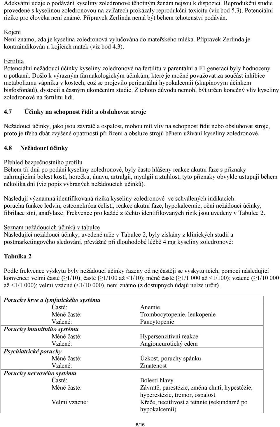 Přípravek Zerlinda je kontraindikován u kojících matek (viz bod 4.3). Fertilita Potenciální nežádoucí účinky kyseliny zoledronové na fertilitu v parentální a F1 generaci byly hodnoceny u potkanů.