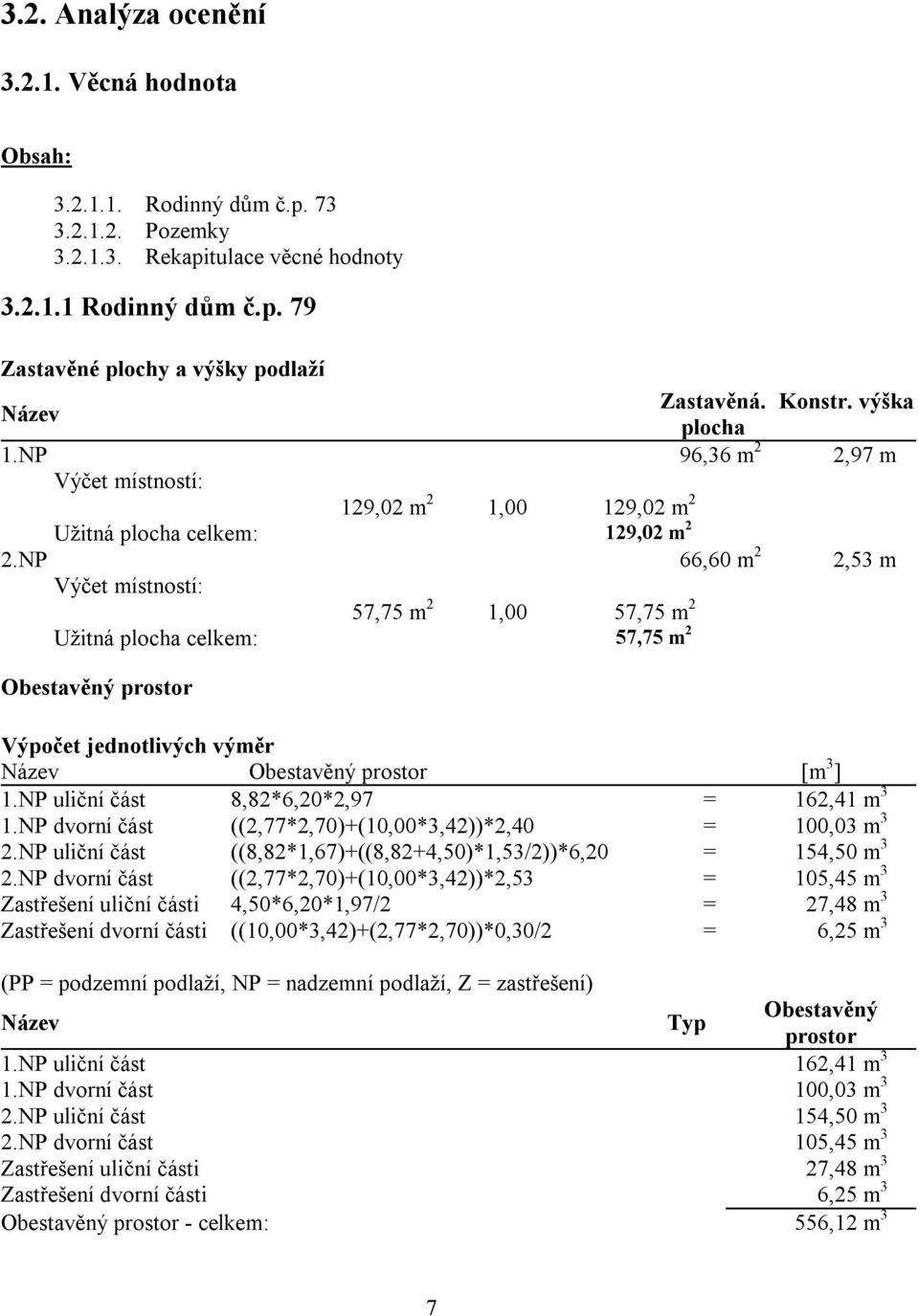 NP 66,60 m 2 2,53 m Výčet místností: 57,75 m 2 1,00 57,75 m 2 Užitná plocha celkem: 57,75 m 2 Obestavěný prostor Výpočet jednotlivých výměr Název Obestavěný prostor [m 3 ] 1.