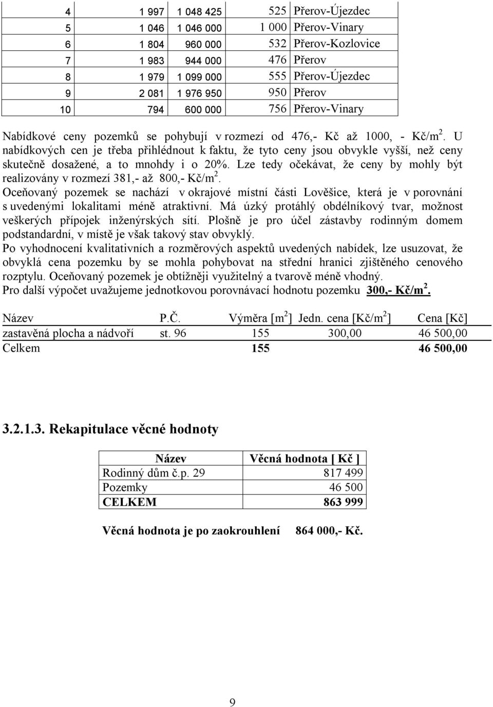 U nabídkových cen je třeba přihlédnout k faktu, že tyto ceny jsou obvykle vyšší, než ceny skutečně dosažené, a to mnohdy i o 20%.