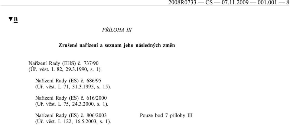 737/90 (Úř. věst. L 82, 29.3.1990, s. 1). Nařízení Rady (ES) č. 686/95 (Úř. věst. L 71, 31.3.1995, s.
