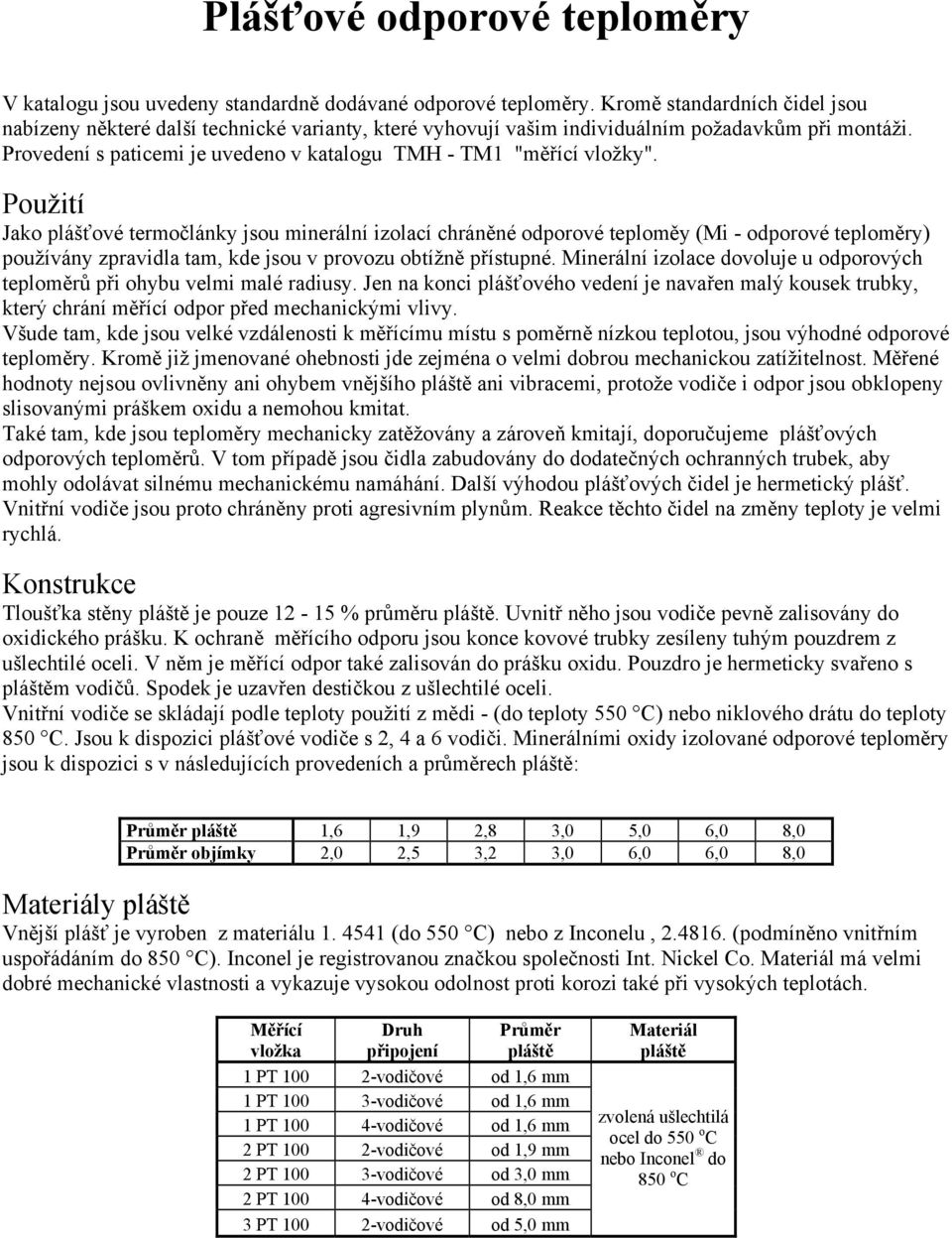 Provedení s paticemi je uvedeno v katalogu TMH - TM1 "měřící vložky".