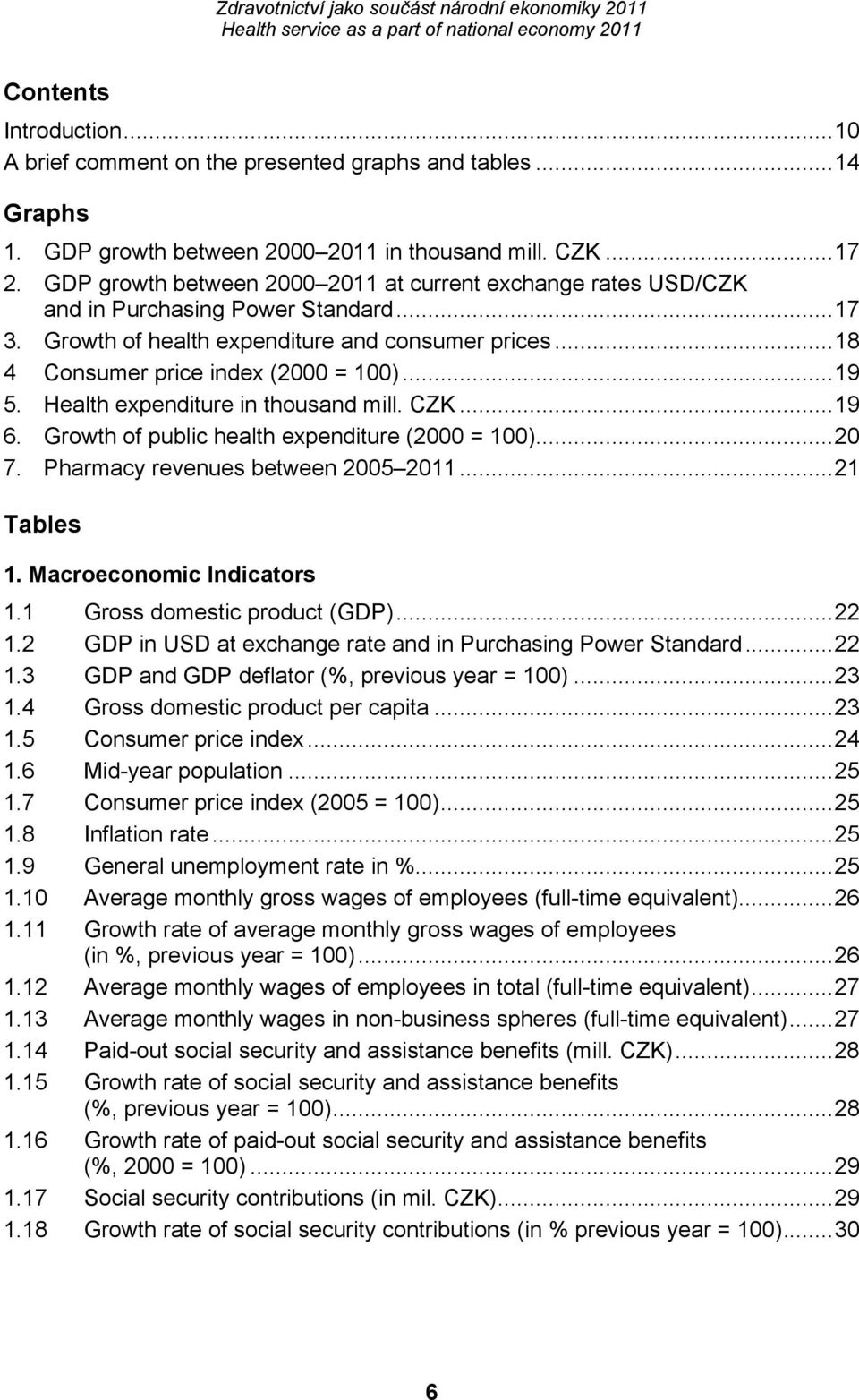 Health expenditure in thousand mill. CZK...19 6. Growth of public health expenditure (2000 = 100)...20 7. Pharmacy revenues between 2005 2011...21 Tables 1. Macroeconomic Indicators 1.