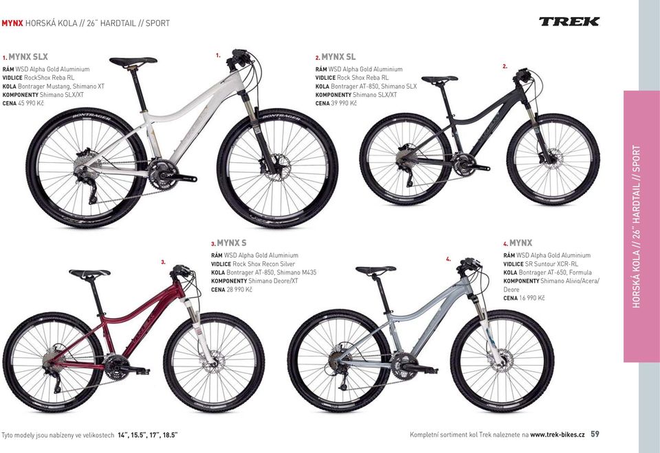990 Kč 2. 3. 3. MYNX S VIDLICE Rock Shox Recon Silver KOLA Bontrager AT-850, Shimano M435 KOMPONENTY Shimano Deore/XT CENA 28 990 Kč 4.