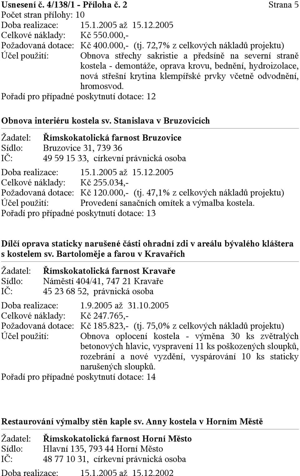 včetně odvodnění, hromosvod. Pořadí pro případné poskytnutí dotace: 12 Obnova interiéru kostela sv.