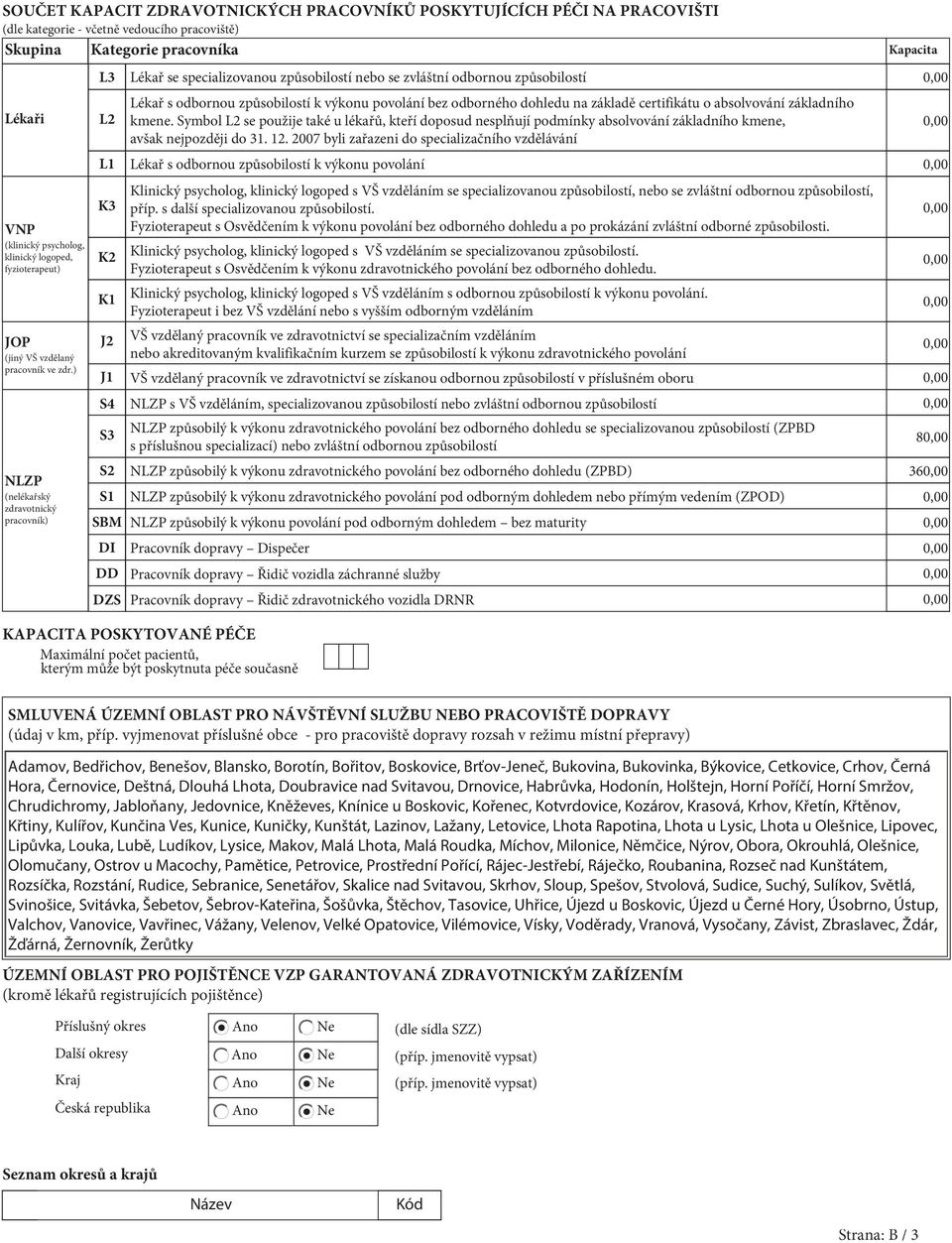 ) NLZP (nelékařský zdravotnický pracovník) L3 L2 L K3 K2 K J2 J S4 S3 S2 S SBM DI DD DZS Lékař se specializovanou způsobilostí nebo se zvláštní odbornou způsobilostí Lékař s odbornou způsobilostí k