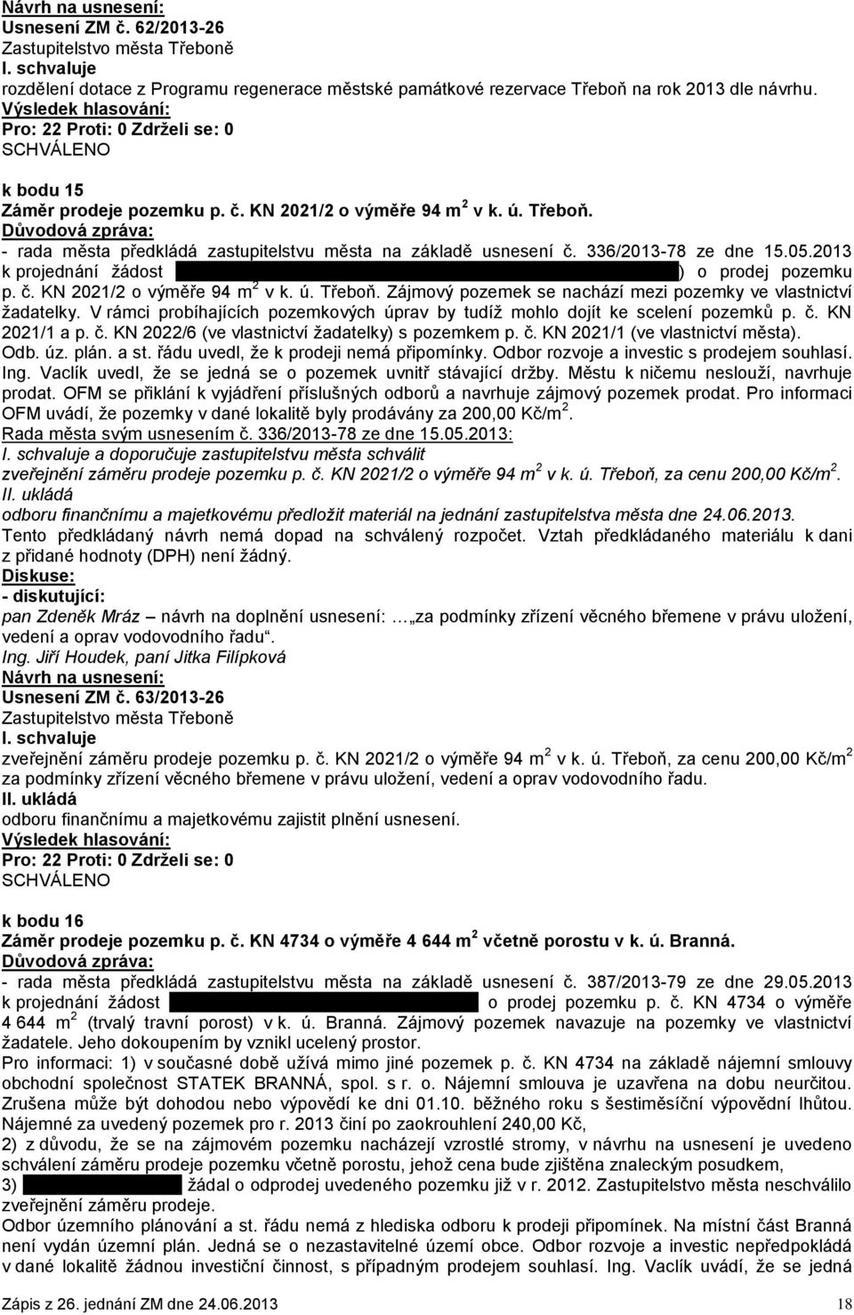 2013 k projednání žádost xxxxxxxxxxxxxxxxxxxxxxxxxxxxxxxxxxxxxxxxxxxxxxxxxxxxxxxxx) o prodej pozemku p. č. KN 2021/2 o výměře 94 m 2 v k. ú. Třeboň.