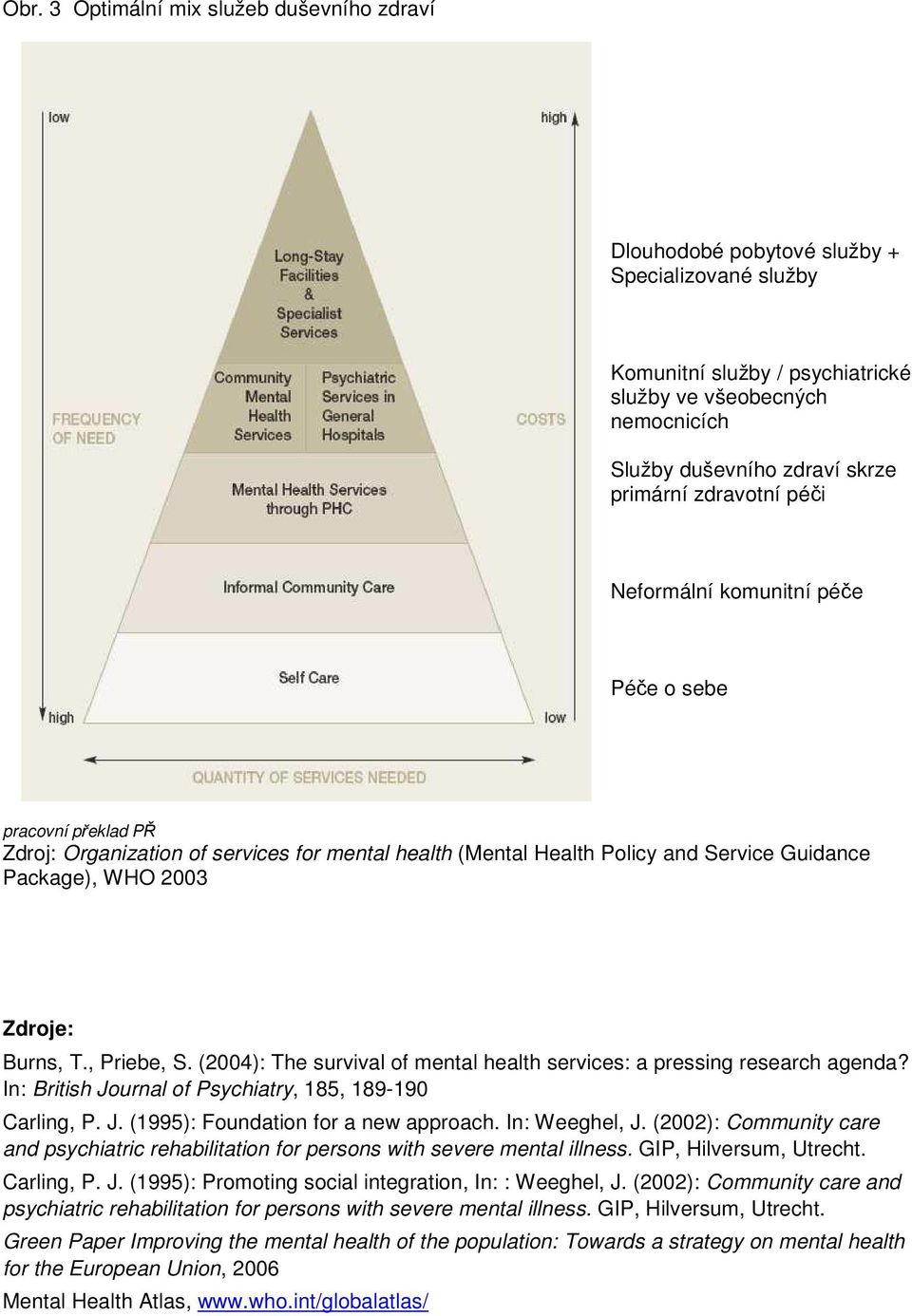 Zdroje: Burns, T., Priebe, S. (2004): The survival of mental health services: a pressing research agenda? In: British Journal of Psychiatry, 185, 189-190 Carling, P. J. (1995): Foundation for a new approach.