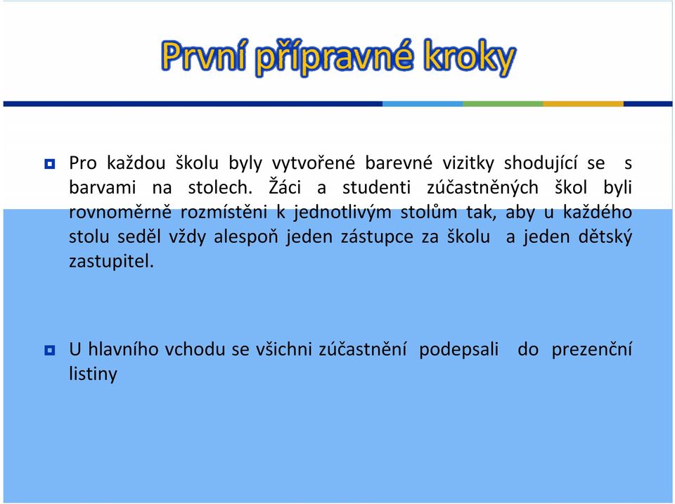 tak, aby u každého stolu seděl vždy alespoň jeden zástupce za školu a jeden dětský