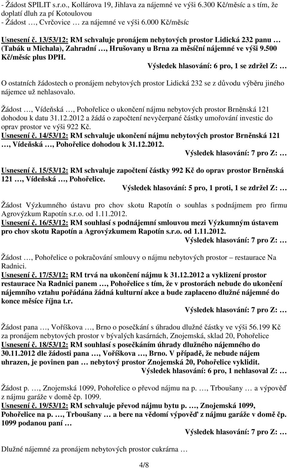 O ostatních žádostech o pronájem nebytových prostor Lidická 232 se z důvodu výběru jiného nájemce už nehlasovalo.