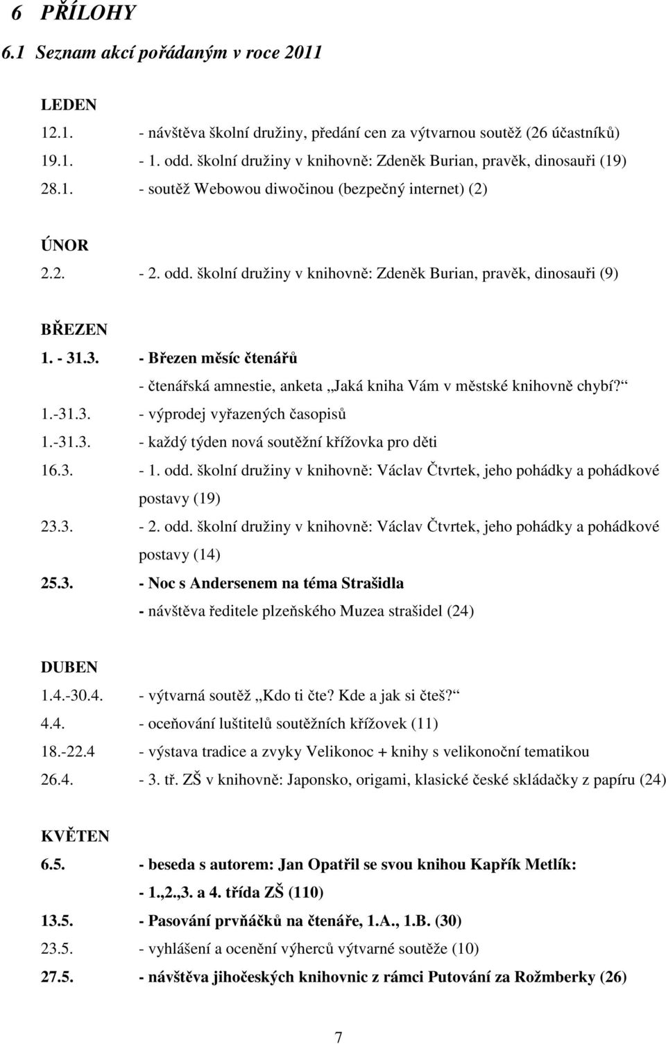 školní družiny v knihovně: Zdeněk Burian, pravěk, dinosauři (9) BŘEZEN 1. - 31.3. - Březen měsíc čtenářů - čtenářská amnestie, anketa Jaká kniha Vám v městské knihovně chybí? 1.-31.3. - výprodej vyřazených časopisů 1.