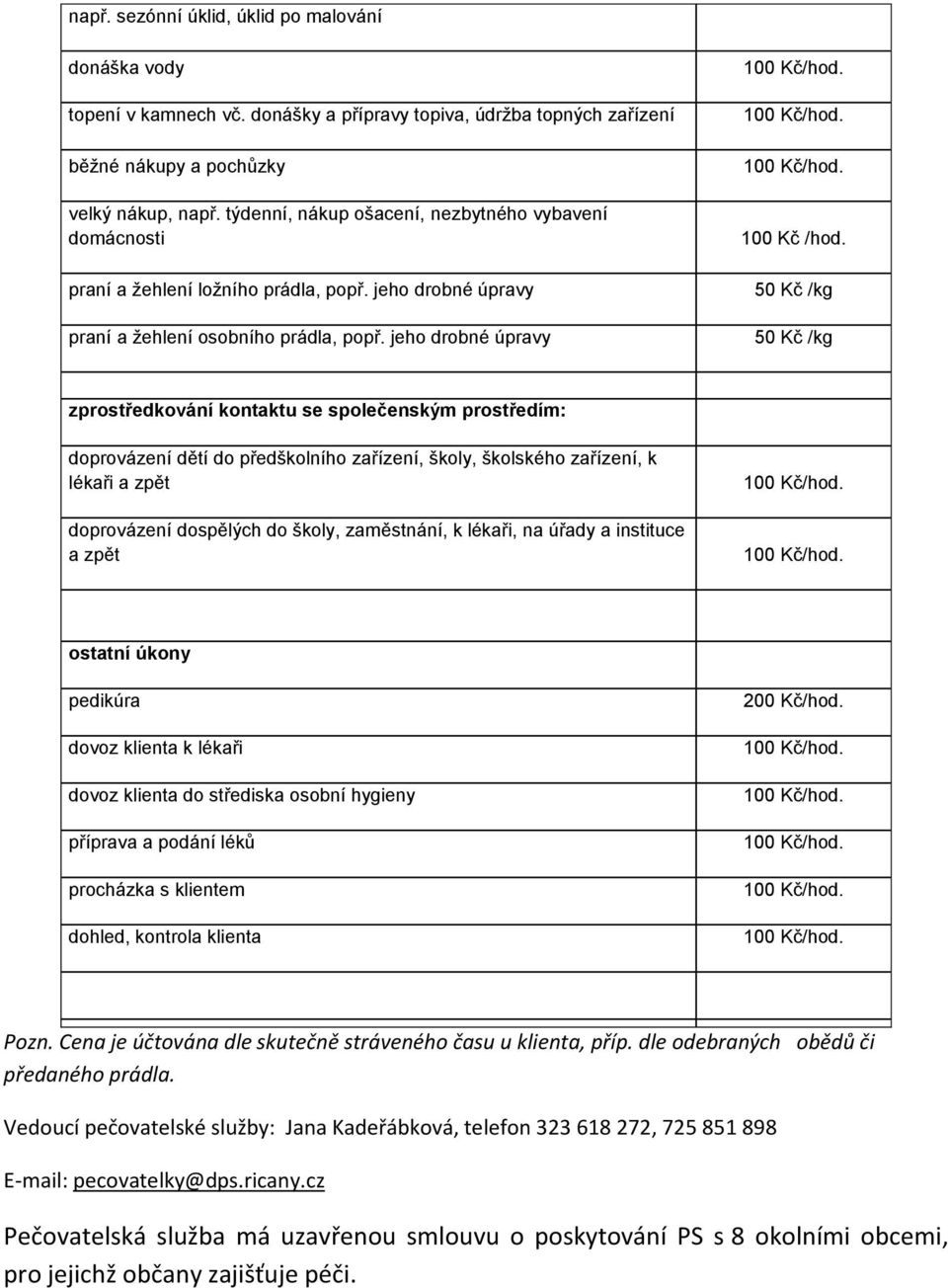 50 Kč /kg 50 Kč /kg zprostředkování kontaktu se společenským prostředím: doprovázení dětí do předškolního zařízení, školy, školského zařízení, k lékaři a zpět doprovázení dospělých do školy,