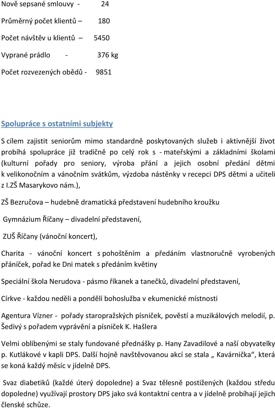 dětmi k velikonočním a vánočním svátkům, výzdoba nástěnky v recepci DPS dětmi a učiteli z I.ZŠ Masarykovo nám.