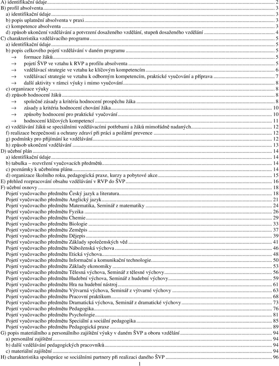 .. 5 b) popis celkového pojetí vzdělávání v daném programu... 5 formace žáků... 5 pojetí ŠVP ve vztahu k RVP a profilu absolventa... 5 vzdělávací strategie ve vztahu ke klíčovým kompetencím.