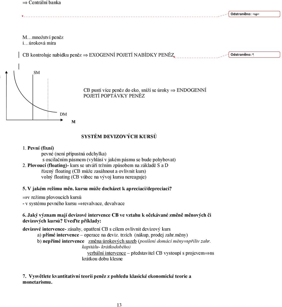 lovoucí (floating)- kurs se utváří tržním způsobem na základě S a D řízený floating (CB může zasáhnout a ovlivnit kurs) volný floating (CB vůbec na vývoj kursu nereaguje) 5. V jakém režimu měn.