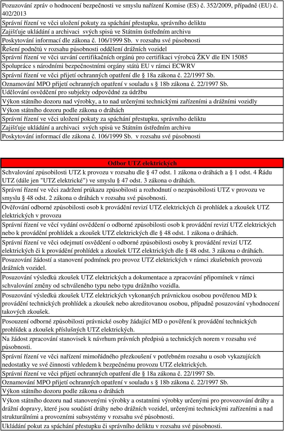 bezpečnostními orgány států EU v rámci ECWRV Udělování osvědčení pro subjekty odpovědné za údržbu Výkon státního dozoru nad výrobky, a to nad určenými technickými zařízeními a drážními vozidly Odbor