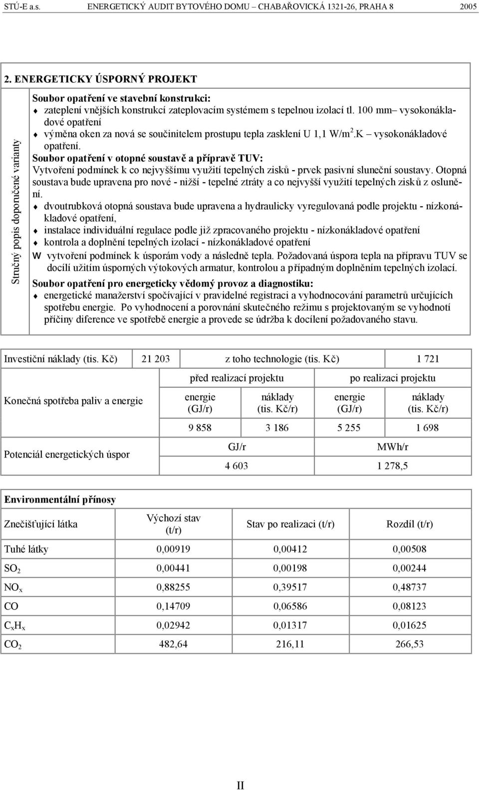 100 mm vysokonákladové opatření výměna oken za nová se součinitelem prostupu tepla zasklení U 1,1 W/m 2.K vysokonákladové opatření.