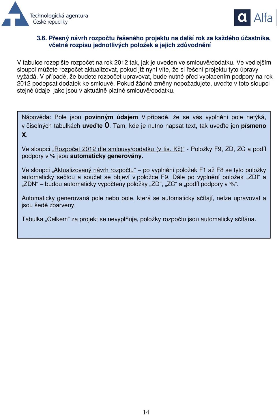 V případě, že budete rozpočet upravovat, bude nutné před vyplacením podpory na rok 2012 podepsat dodatek ke smlouvě.