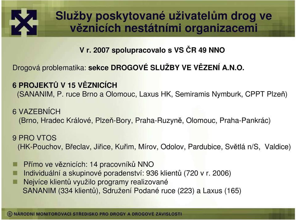 ruce Brno a Olomouc, Laxus HK, Semiramis Nymburk, CPPT Plzeň) 6 VAZEBNÍCH (Brno, Hradec Králové, Plzeň-Bory, Praha-Ruzyně, Olomouc, Praha-Pankrác) 9 PRO VTOS