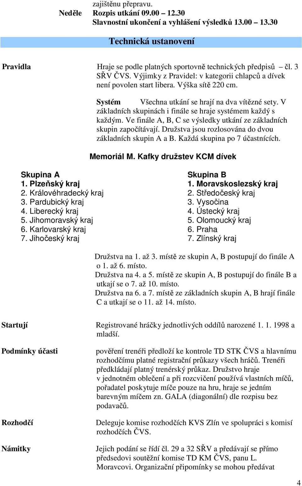 V základních skupinách i finále se hraje systémem každý s každým. Ve finále A, B, C se výsledky utkání ze základních skupin započítávají. Družstva jsou rozlosována do dvou základních skupin A a B.