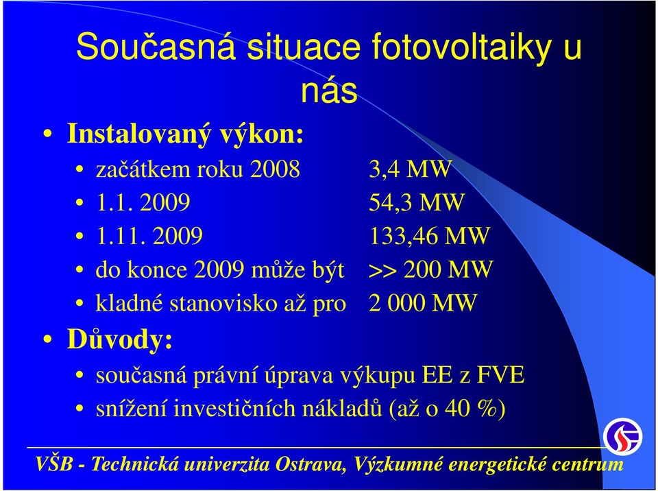 2009 3,4 MW 54,3 MW 133,46 MW do konce 2009 může být >> 200 MW