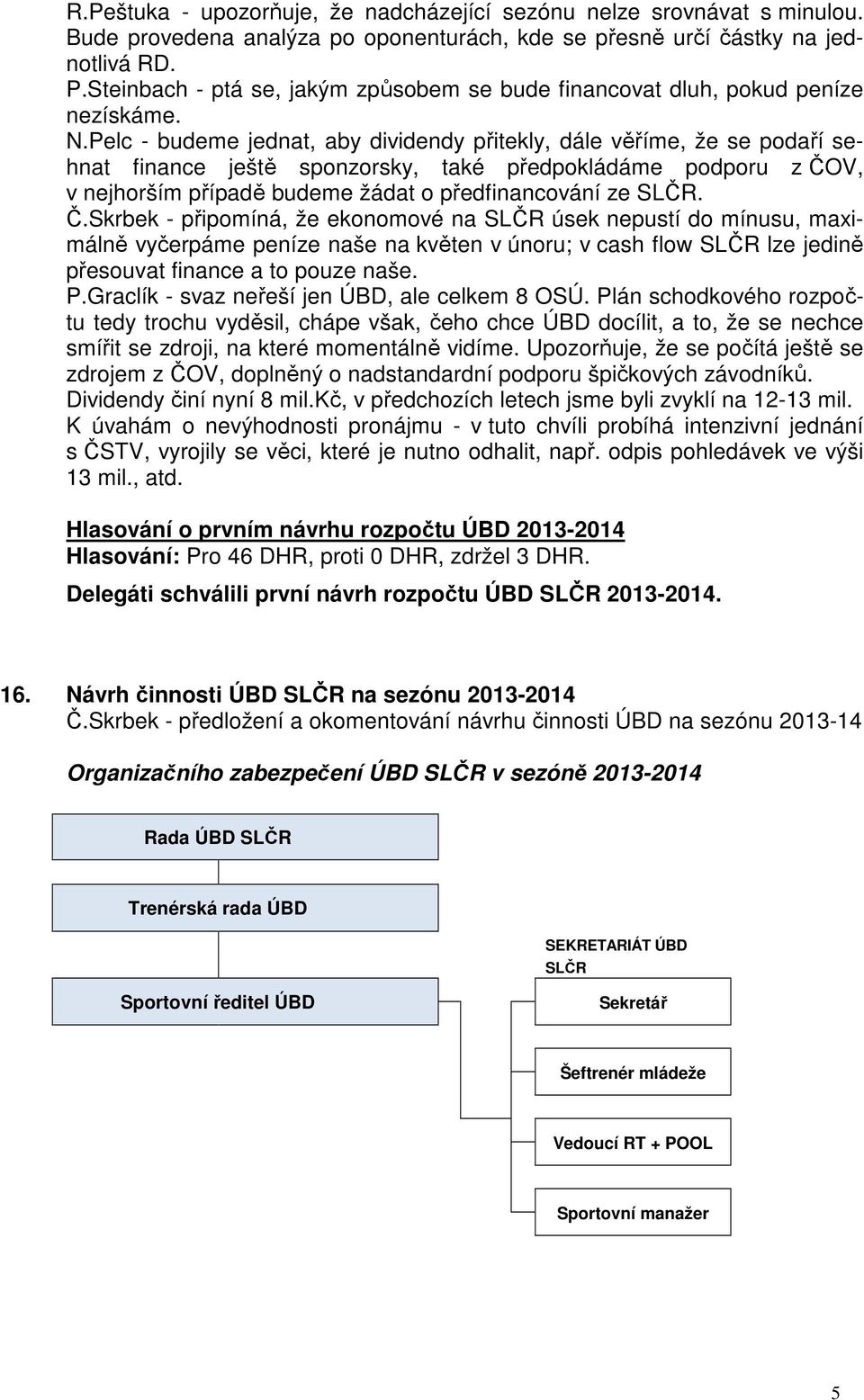 Pelc - budeme jednat, aby dividendy přitekly, dále věříme, že se podaří sehnat finance ještě sponzorsky, také předpokládáme podporu z ČOV, v nejhorším případě budeme žádat o předfinancování ze SLČR.