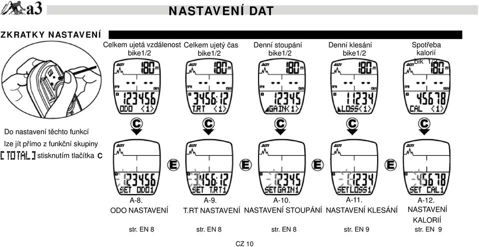 bike1/2 bike1/2 bike1/2 Spotřeba kalorií bik 1/2 Do nastavení těchto funkcí lze jít přímo z funkční skupiny