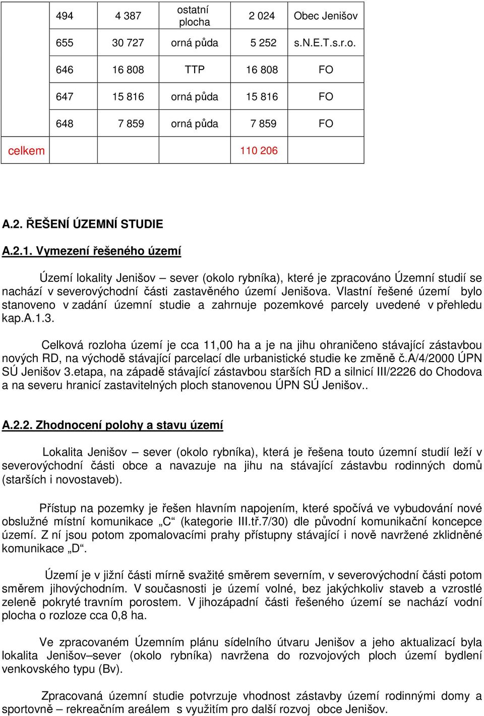 Vlastní řešené území bylo stanoveno v zadání územní studie a zahrnuje pozemkové parcely uvedené v přehledu kap.a.1.3.